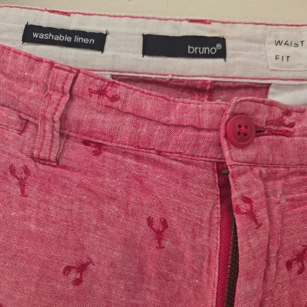J. Crew Mens Pink Lobster Embroidered Washable Linen Shorts Classic Fit 32